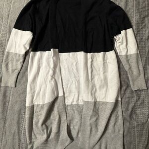Elegant Color Block Cardigan - Black, White, and Gray